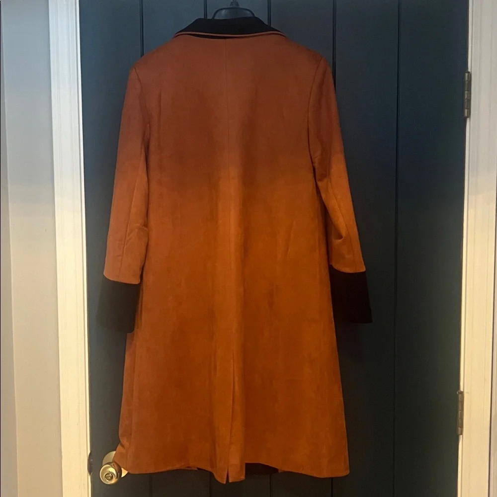 Women’s Suede Trench Coat with Black Trim - Rust - Picture 4 of 5